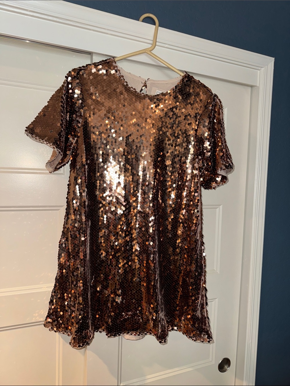 Maeve Copper Sequin Short Sleeve Mini Dress